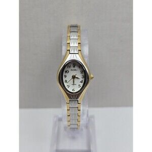 Elgin Diamond Womens Two Tone Gold Silver Oval Quartz Bracelet Watch New Battery